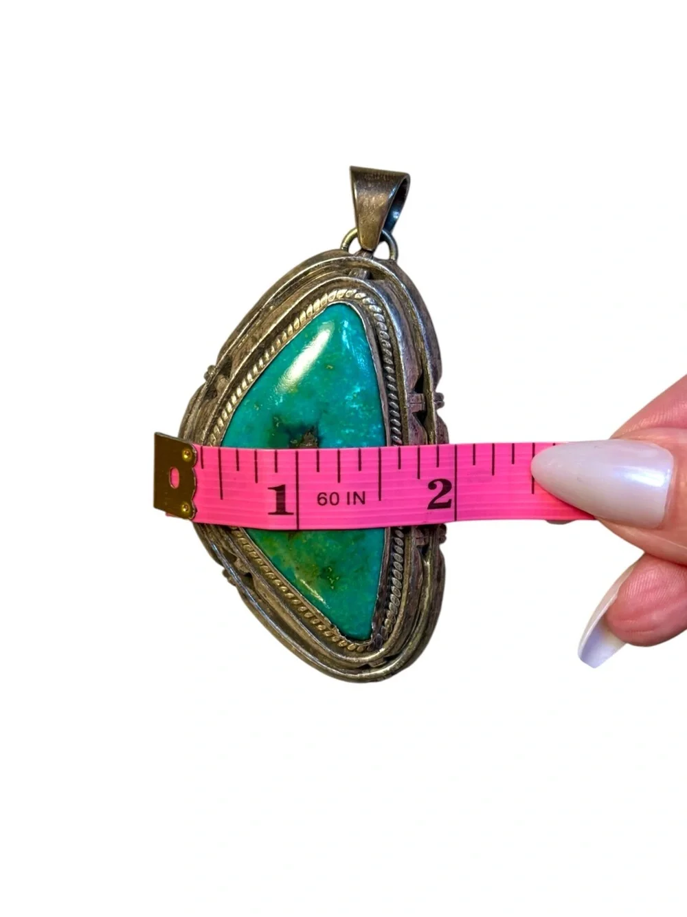 Vintage Navajo Sterling Silver Turquoise Pendant Large 81g Hallmarked